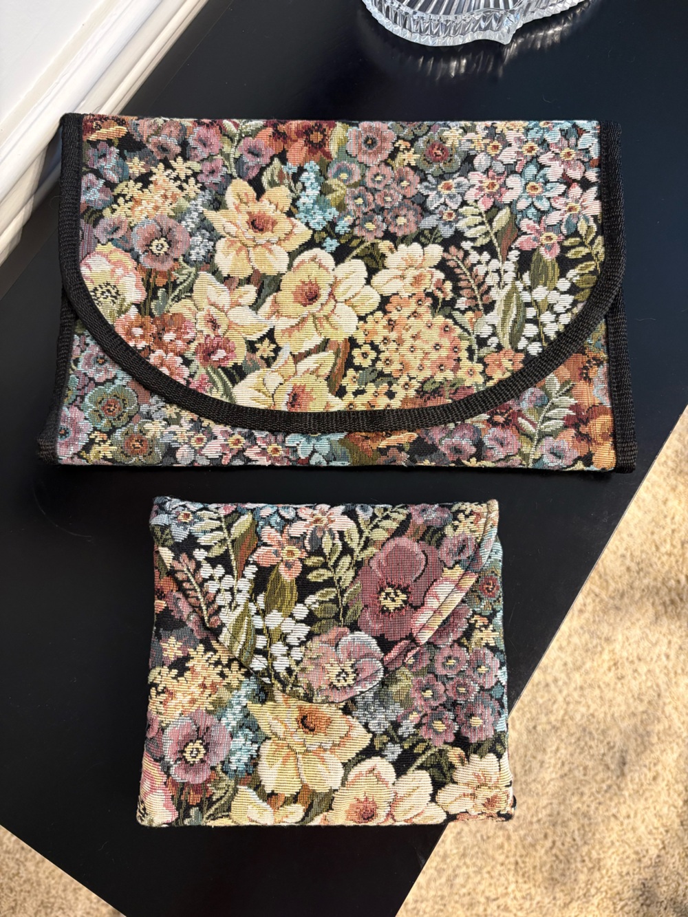 Vintage Jennie Vaughn Designs: Floral Tapestry Bag Set - Set of 2